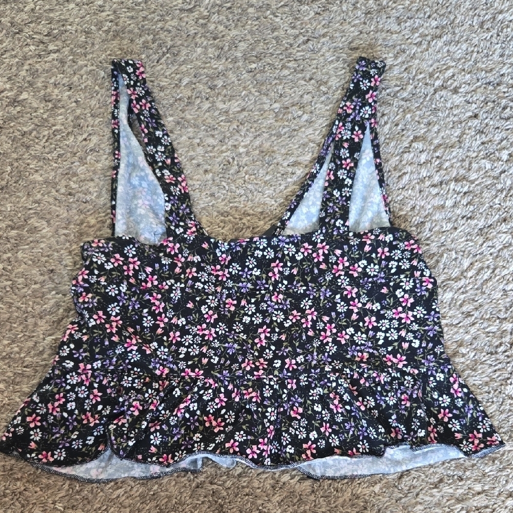 Forever 21 Black Floral Peplum Tank Top Size Large - Picture 5 of 5